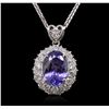 Image 2 : 14KT White Gold 5.59ct Tanzanite and Diamond Pendant With Chain