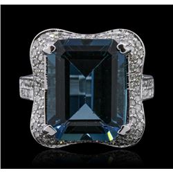 14KT White Gold 16.86ct Blue Topaz and Diamond Ring