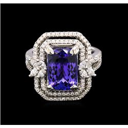 4.28ct Tanzanite and Diamond Ring - 18KT White Gold