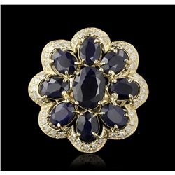 14KT Yellow Gold 10.02ctw Sapphire and Diamond Ring