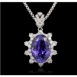 14KT White Gold 11.66ct GIA Certified Tanzanite and Diamond Pendant With Chain