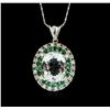 Image 1 : 14KT White Gold 9.09ct Aquamarine, Emerald and Diamond Pendant With Chain