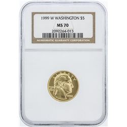 1999-W NGC Graded MS70 Washington $5 Commemorative Gold Coin