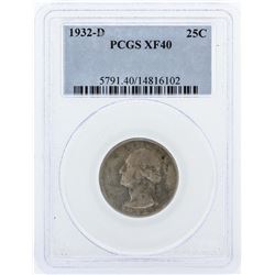 1932-D PCGS Graded XF40 Quarter Silver Coin