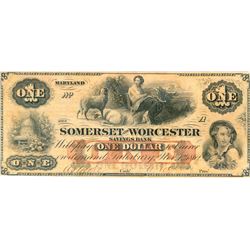 The Somerset and Worcester Savings Bank Maryland $1 Note