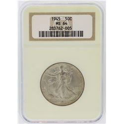 1945 NGC Graded MS64 Walking Liberty Half Dollar Silver Coin