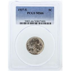 1937-S PCGS Graded MS66 Buffalo Nickel Silver Coin