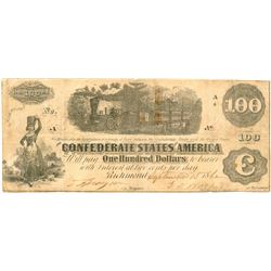 $100 1862 Richmond Virginia Confederate States of America Large Note