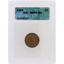 1955 ICG Graded MS62 BN Lincoln Wheat Cent Doubled Die Obverse