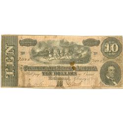 $10 1864 Richmond Virginia Confederate States of America Large Note