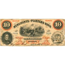 Savannah Georgia The Merchants and Planters $10 Note