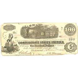 $100 1862 Richmond Virginia Confederate States of America Large Note