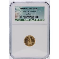 1986 NGC Graded MS69 First Year $5 American Eagle Gold Coin