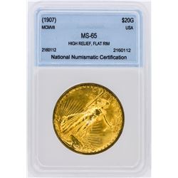 RARE 1907 NNC Graded MS65 High Relief Flat Rim $20 St Gaudens Double Eagle Gold