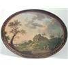 Image 1 : A Regency oval papier mache tray by Henry Clay, painted with a shepherd family in a pastoral land...