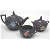 Image 1 : A Wedgwood black jasper teaset, teapot and sugar bowl with covers, and milk jug, enamelled with b...