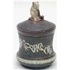 Image 1 : A Doulton & Slaters Patent glazed stoneware tobacco jar, the cover modelled with a pipe smoking m...