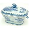 Image 1 : An 18th century Chinese export tureen and cover, painted with a land and riverscape in underglaze...
