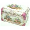 Image 1 : A late 19th century German porcelain casket with hinged cover, the whole painted with lovers at v...