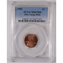 1982 LINCOLN CENT ( ZINC ) PCGS MS-67 RED