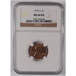 1973-S LINCOLN CENT, NGC MS-66 RED