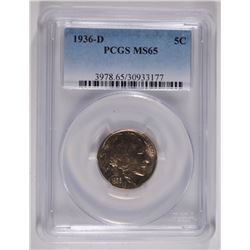 1936-D BUFFALO NICKEL, PCGS MS-65