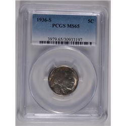 1936-S BUFFALO NICKEL, PCGS MS-65