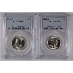 ( 2 ) 1940-S WASHINGTON QUARTERS, PCGS MS-65