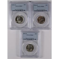 ( 3 ) 1956-D WASHINGTON QUARTERS, PCGS  MS-65