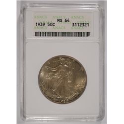1939 WALKING LIBERTY HALF DOLLAR, ANACS MS-64