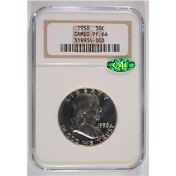 1958 FRANKLIN HALF DOLLAR, NGC PF-66 CAC