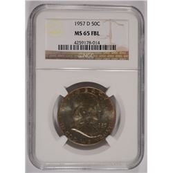 1957-D FRANKLIN HALF DOLLAR, NGC MS-65 FBL  TONING
