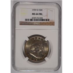 1959-D FRANKLIN HALF DOLLAR, NGC MS-64 FBL