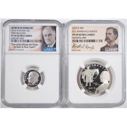 2015 COMMEMS: U.S. MARSHALS &  SILVER MARCH OF DIMES NGC PF-69 U.C
