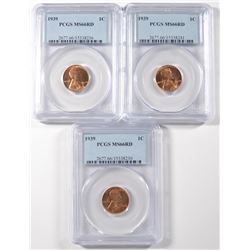 ( 3 ) 1939 LINCOLN CENTS, PCGS MS-66 RED