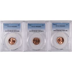1964-D, 1965 & 1968-S LINCOLN CENTS, PCGS  MS-66 RED