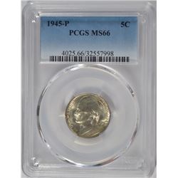 1945-P JEFFERSON NICKEL, PCGS MS-66  BETTER DATE