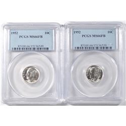( 2 ) 1952 ROOSEVELT DIMES, PCGS MS-66 FULL BANDS