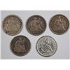 Image 1 : (5) SEATED HALF DIMES (1839-O, 1853, 1853-O, 1858, 1871)