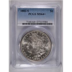 1882-S MORGAN SILVER DOLLAR, PCGS MS-64+ BLAST WHITE