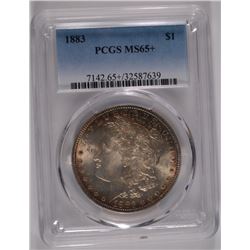 1883 MORGAN SILVER DOLLAR, PCGS MS-65+  GORGEOUS RAINBOW RIM TONING ON REVERSE