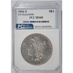 1884-S MORGAN SILVER DOLLAR, PCI BU  LIGHT CLEANING  VERY RARE!!