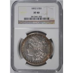 1892-S MORGAN SILVER DOLLAR, NGC XF-40 NICE