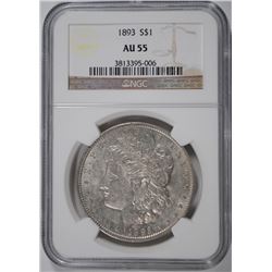 1893 MORGAN SILVER DOLLAR, NGC AU-55