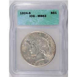 1924-S PEACE SILVER DOLLAR, ICG MS-63