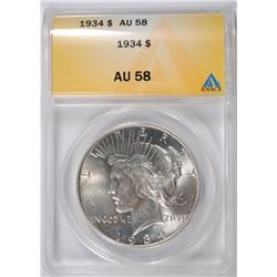 1934 PEACE DOLLAR ANACS AU-58