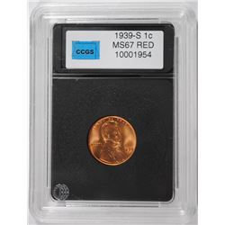 1939-S LINCOLN CENT, CCGS SUPERB RED BU
