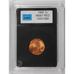 1945 LINCOLN CENT, CCGS SUPERB BU RED!