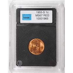 1955-S LINCOLN CENT, CCGS SUPERB BU RED