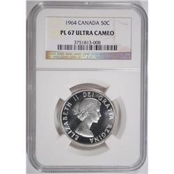 1964 CANADIAN HALF DOLLAR, NGC PL-67 ULTRA CAMEO!  RARE
